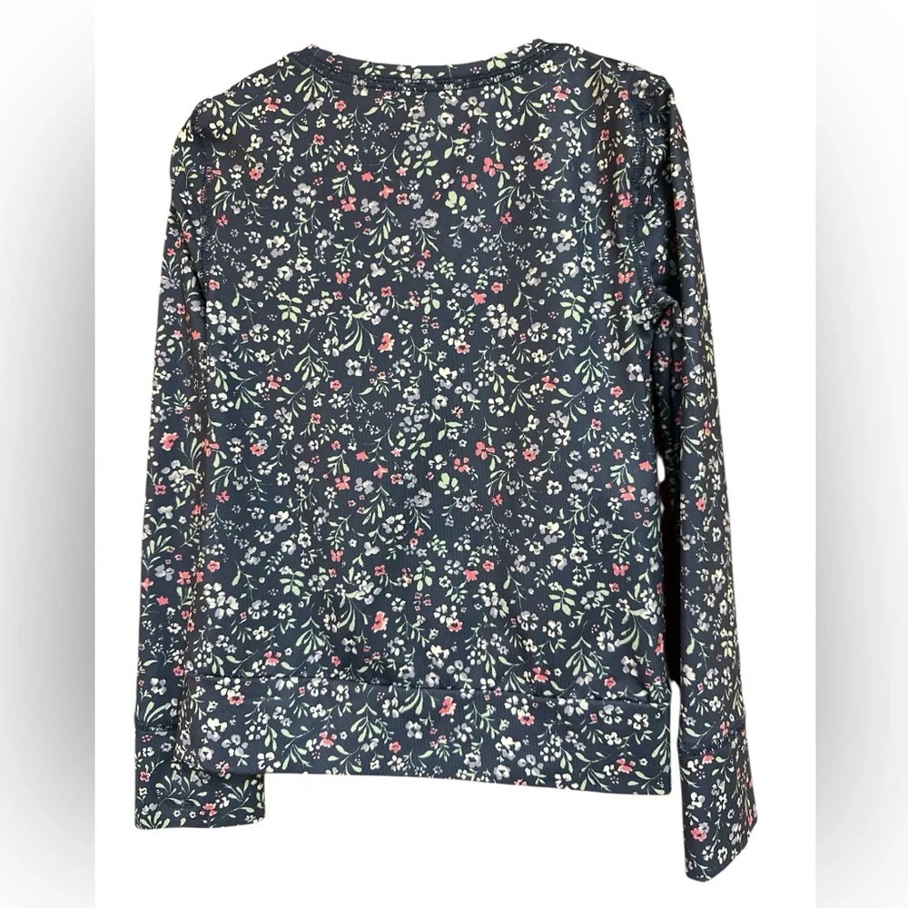 OshKosh b’Gosh Blue Ditsy Floral Rounded Neck Long-sleeve Crisscross Hem Top S4